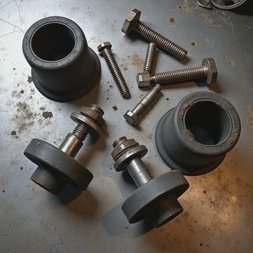 worn bushings and bent bolts from budget lift kit failure on workbench