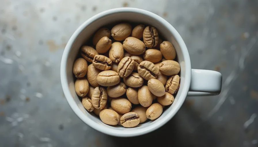 light roasted guatemalan coffee beans showing matte surface and visible chaff in white ceramic cup