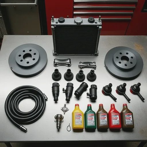 new brake pads rotors ball joints and fluids on workbench for 2004 wj grand cherokee