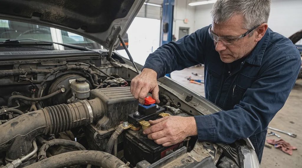 installing battery disconnect switch on truck battery terminal